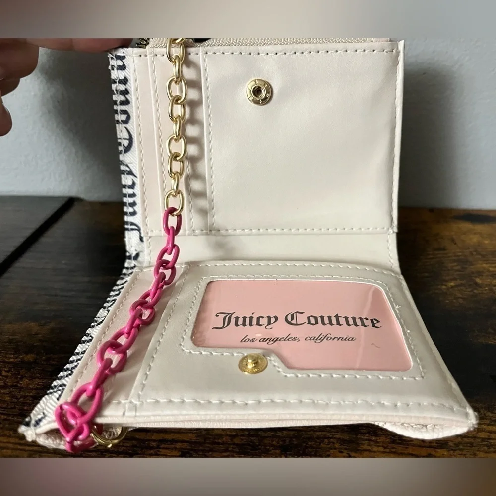 Juicy Couture Bifold Wallet Pullout Card Holder Pink Tan NWT